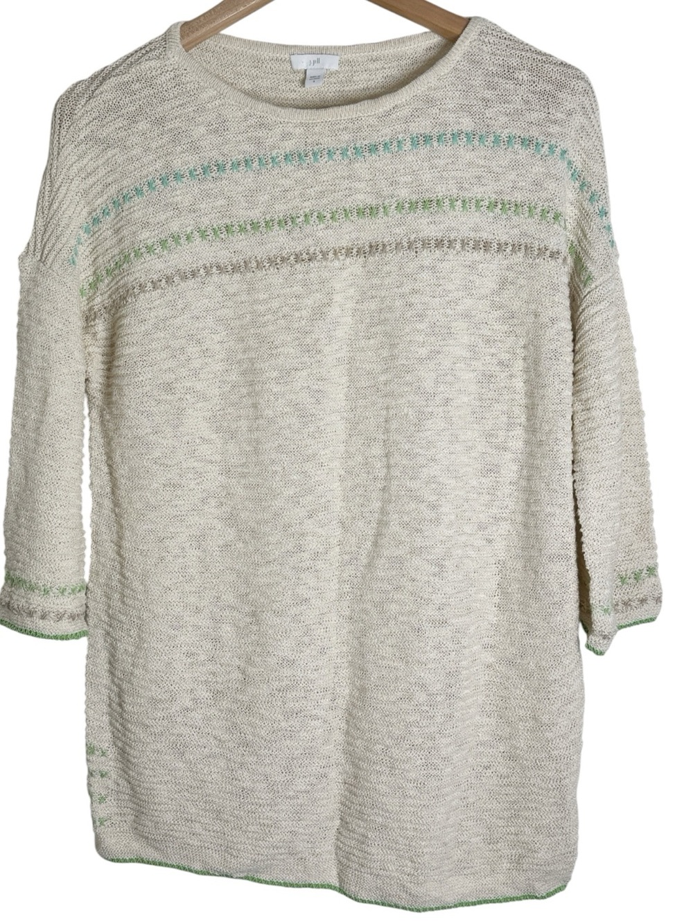 J.Jill Boat-Neck Cream Cotton Blend Crochet Knit Sweater Stitch Embroidery sz S